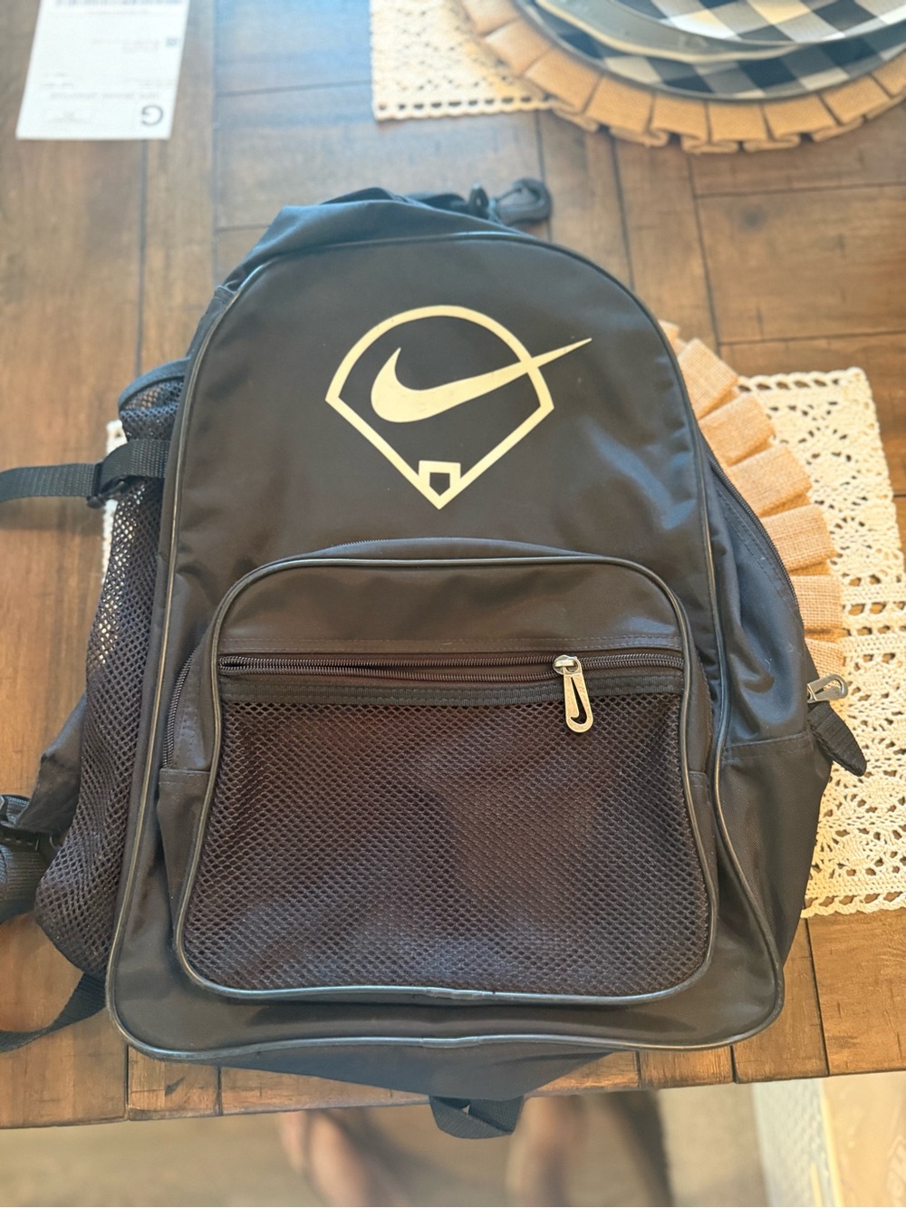 Nike Black Backpack with White Logo and Front Mesh Pocket